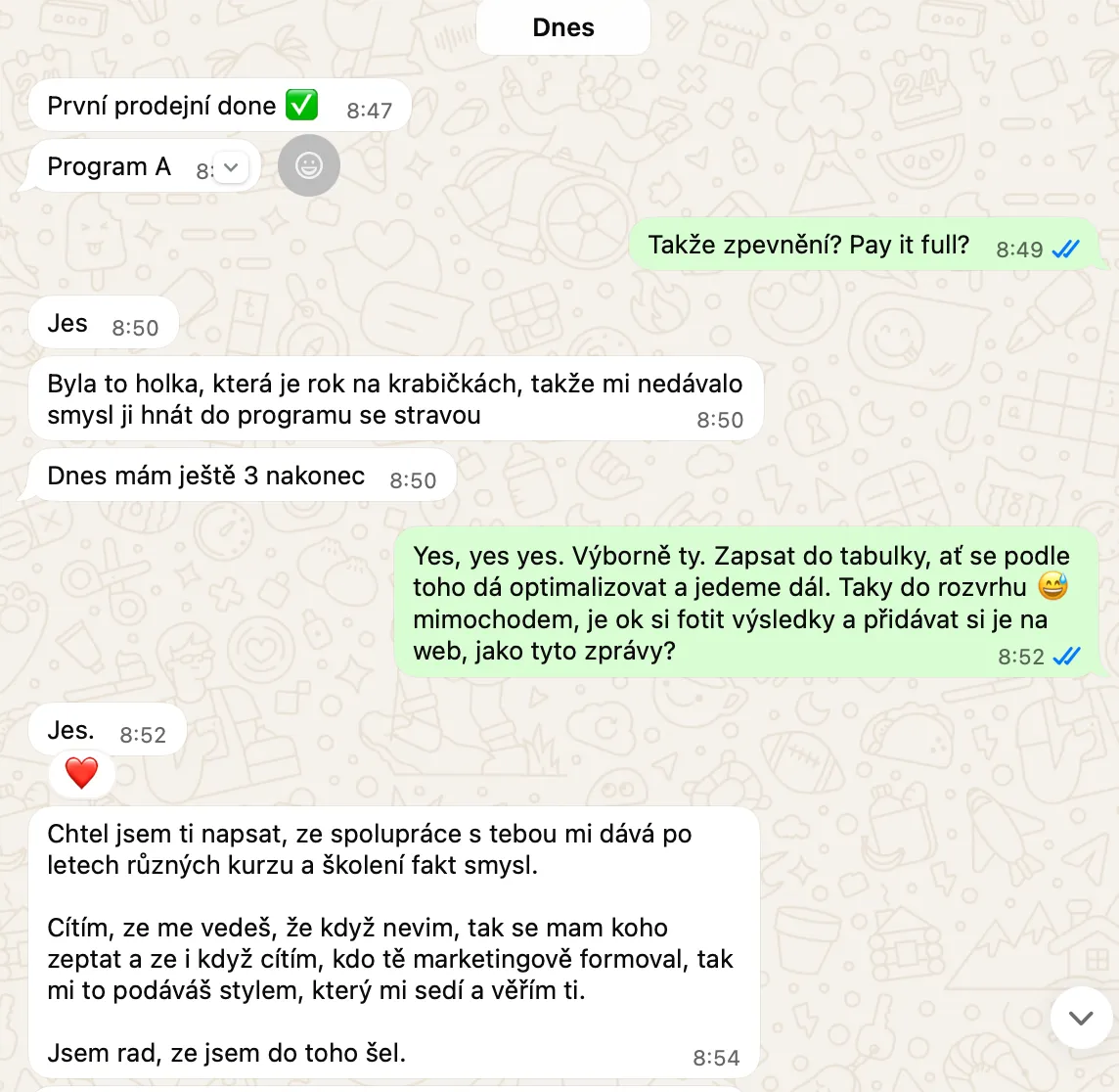 Chat s majitelem fitka den po spuštění reklamy, hlásí první prodej